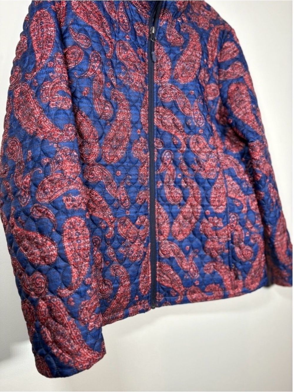 LANDS END Paisley Quilted Insulated Zip-Up Coat Jacket Blue Red Size XL - Picture 7 of 10